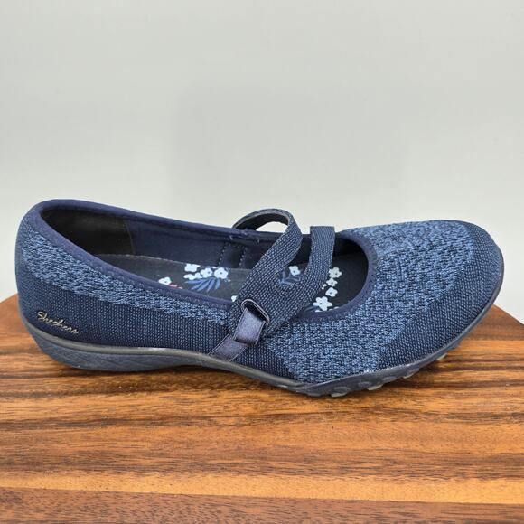 Skechers Shoes Women's 9 Navy Blue Breathe Easy Mary Jane Slip On Relaxed Flats - Picture 1 of 7